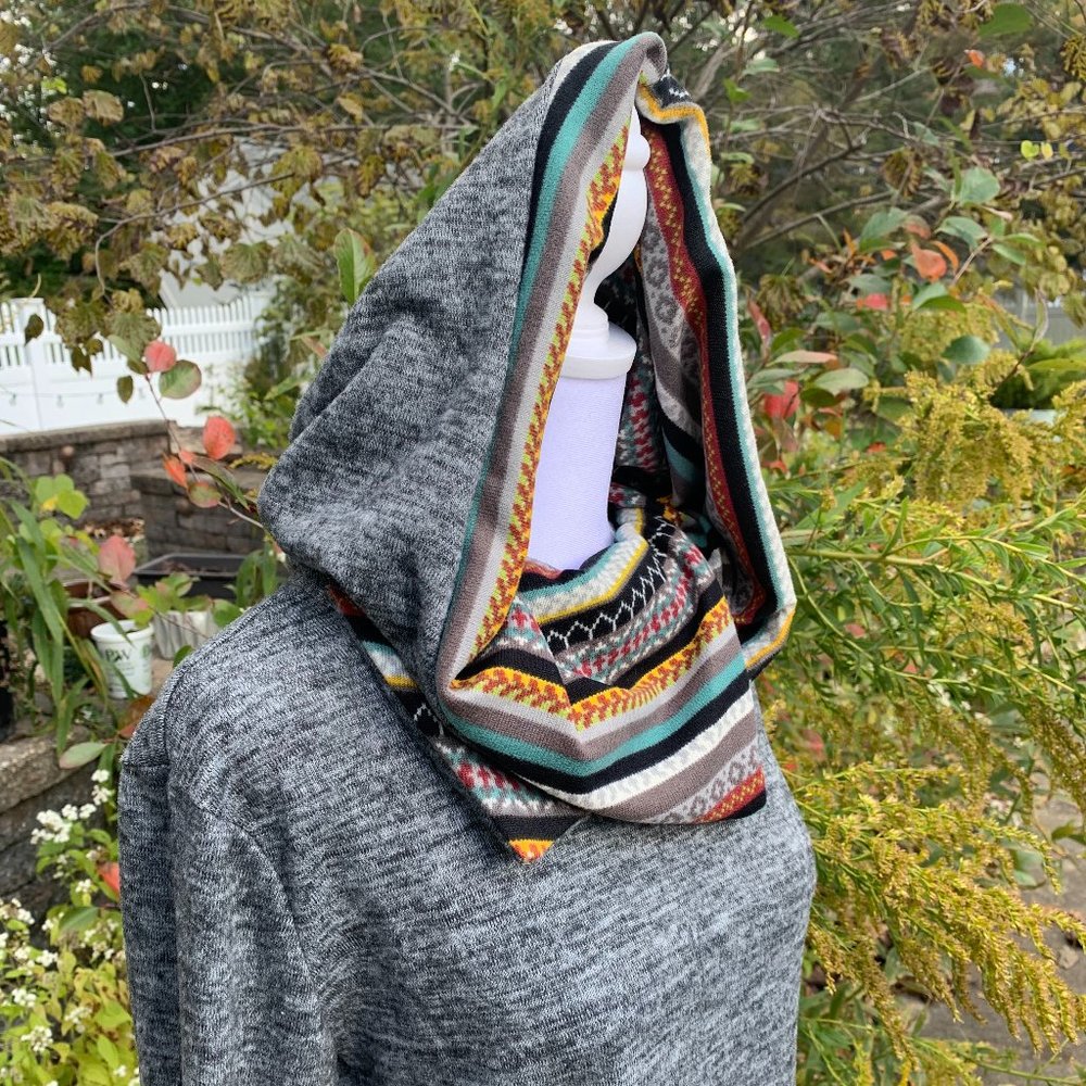 SOLD Striped Splicing Cowl Neck Hoodie Top - Picture 5 of 16